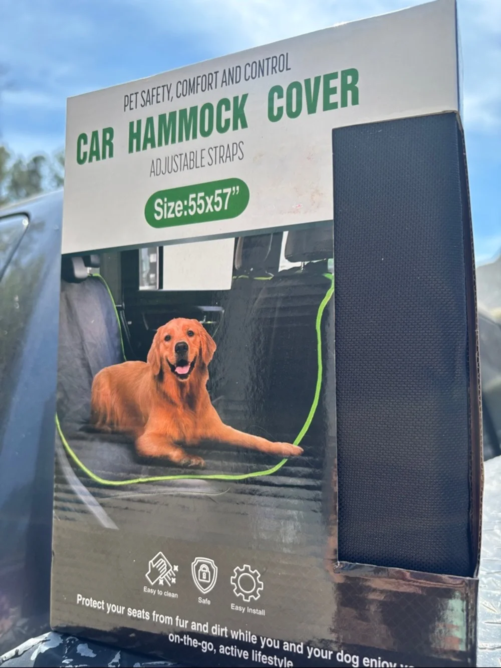 Car Hammock Cover for Dogs - Black with Green Trim 55x57 inches